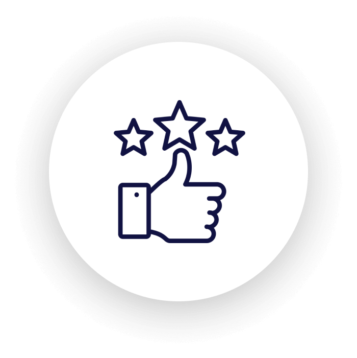 Thumbs up with three stars icon.