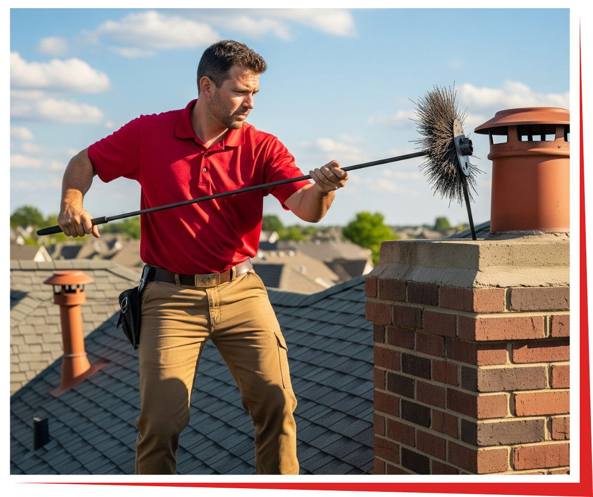 Chimney sweep cleaning fireplace