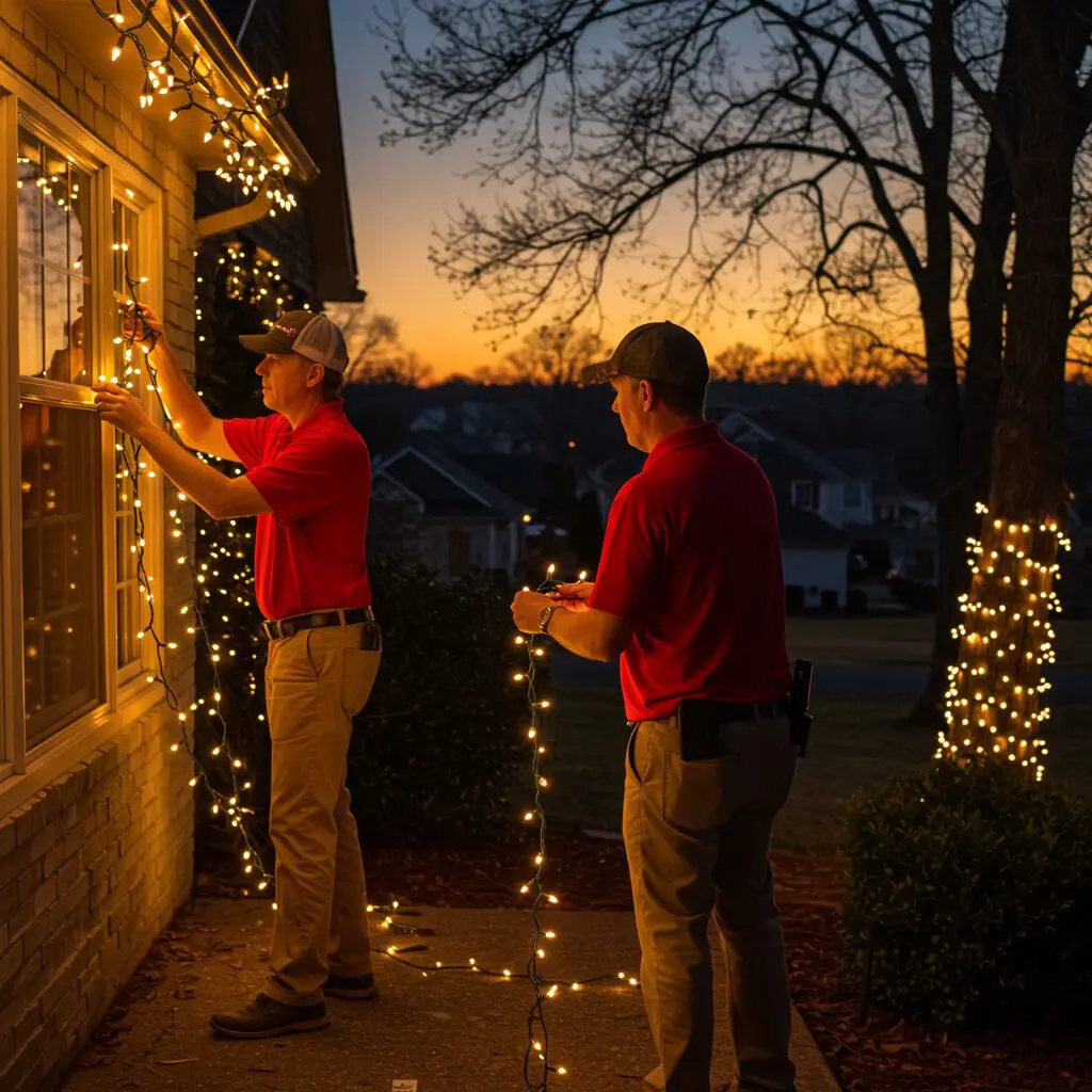 Professional holiday light hanging